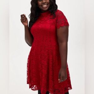 TORRID Skater Red Lace Stand Up Collar Short Sleeve Dress size 1X (14-16)